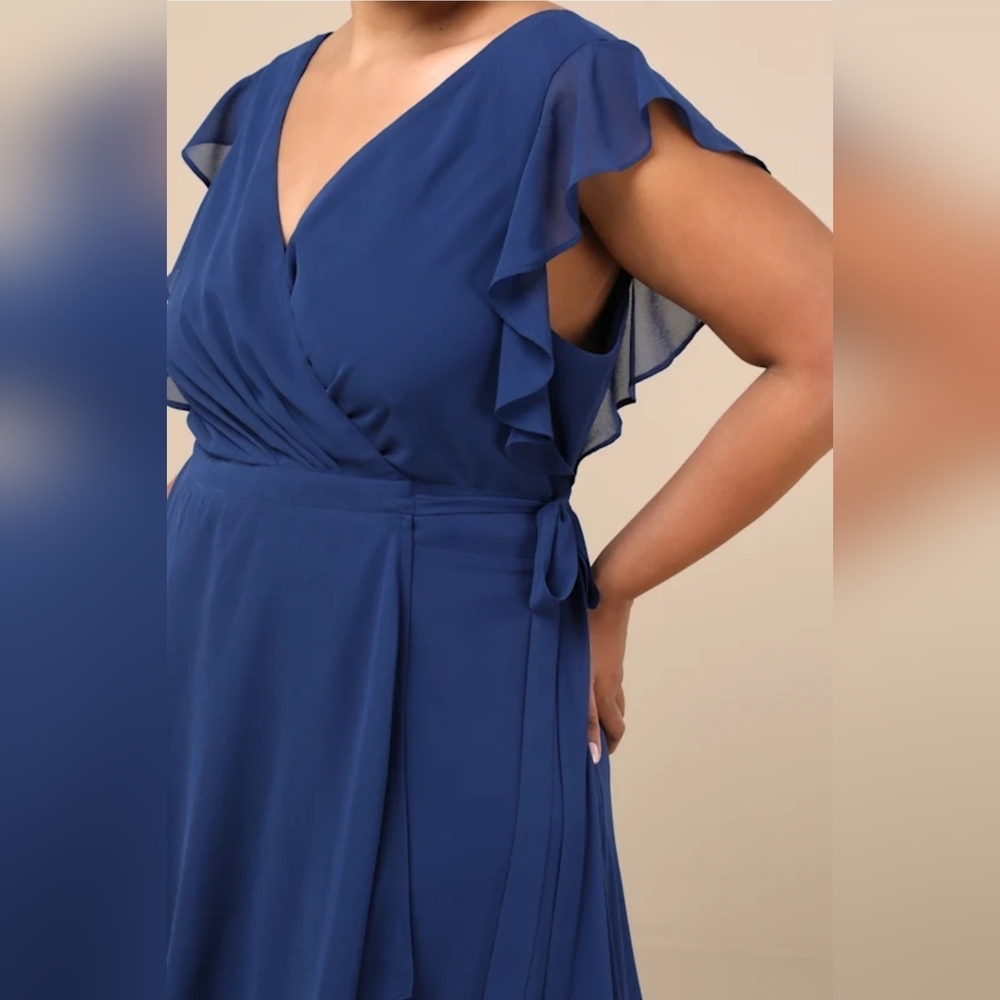 Lulus Ravishing Charm Dark Blue Ruffled Wrap High-Low Maxi Dress - Picture 5 of 14